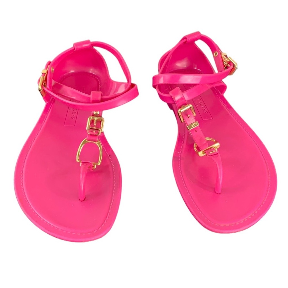 RALPH LAUREN Collection KARLY Fuchsia Jelly Thong Sandals ankle strap Size 7